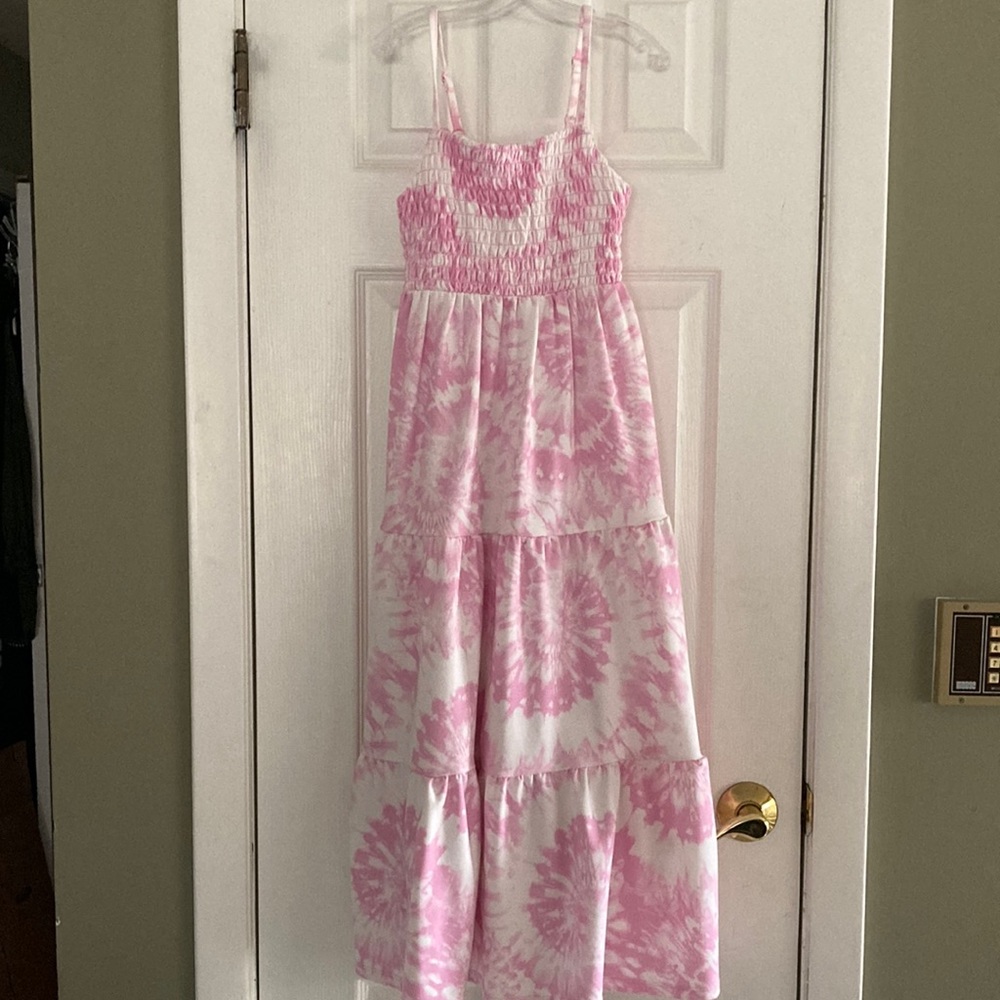 32 DEGREES COOL MAXI PINK AND WHITE TIE DYE DRESS SIZE S 7/8